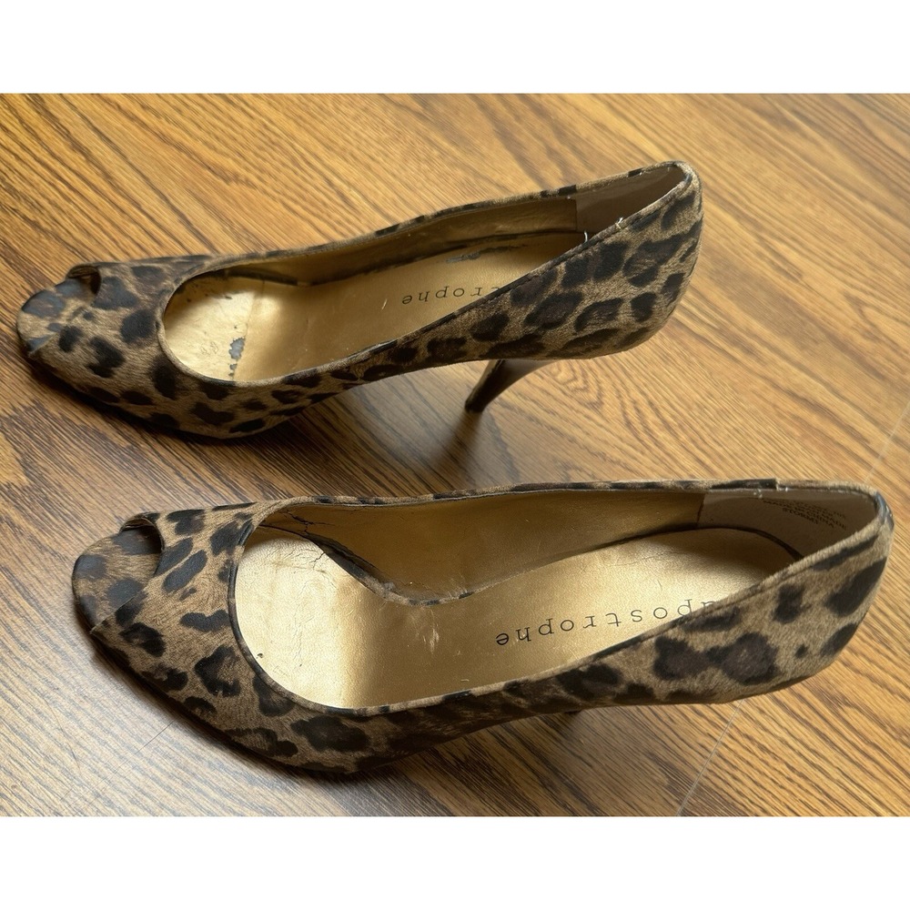 Apostrophe #453 Heels Sz 6M Brown Leopard Print Open Toe‎ STORM3